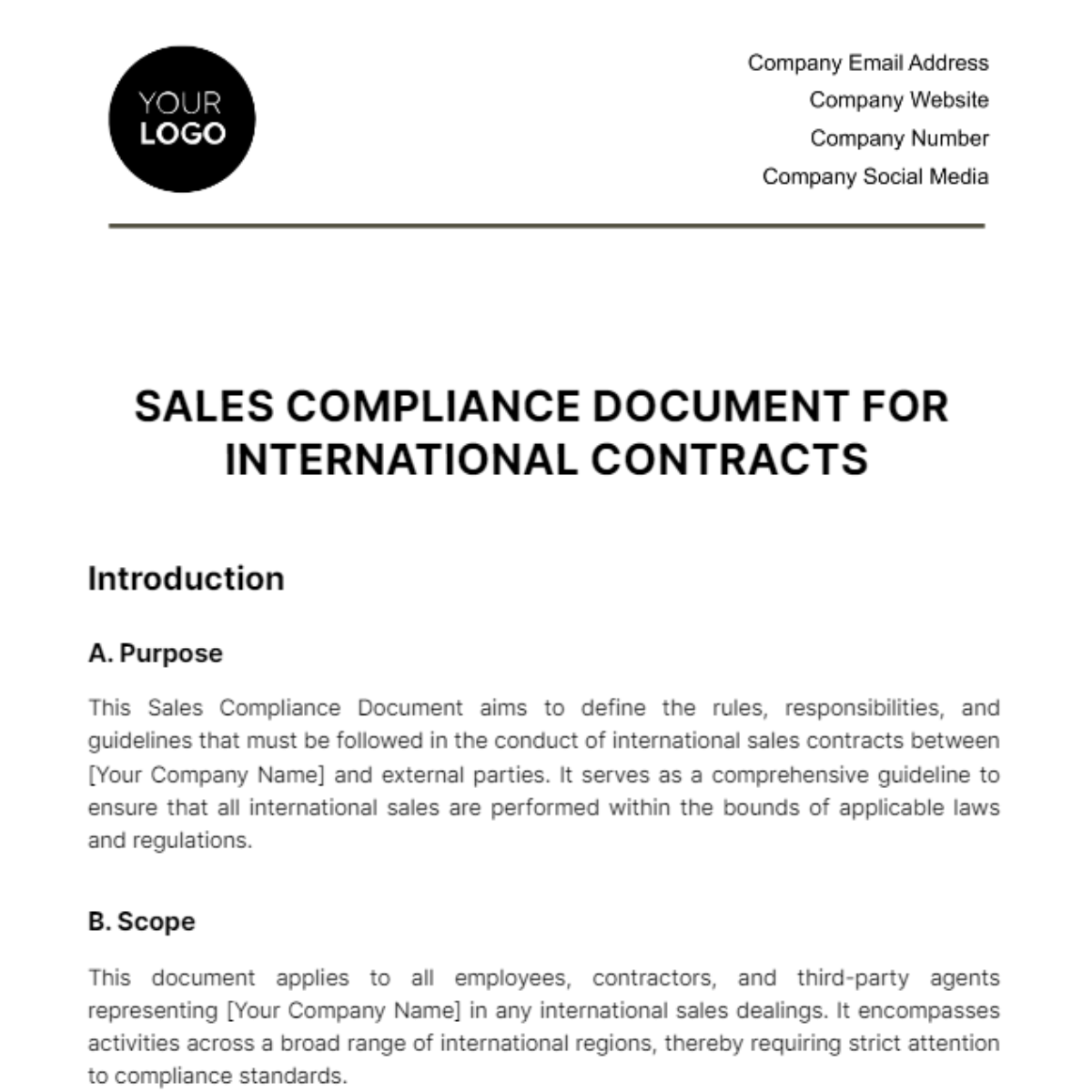 Free Sales Compliance Document for International Contracts Template