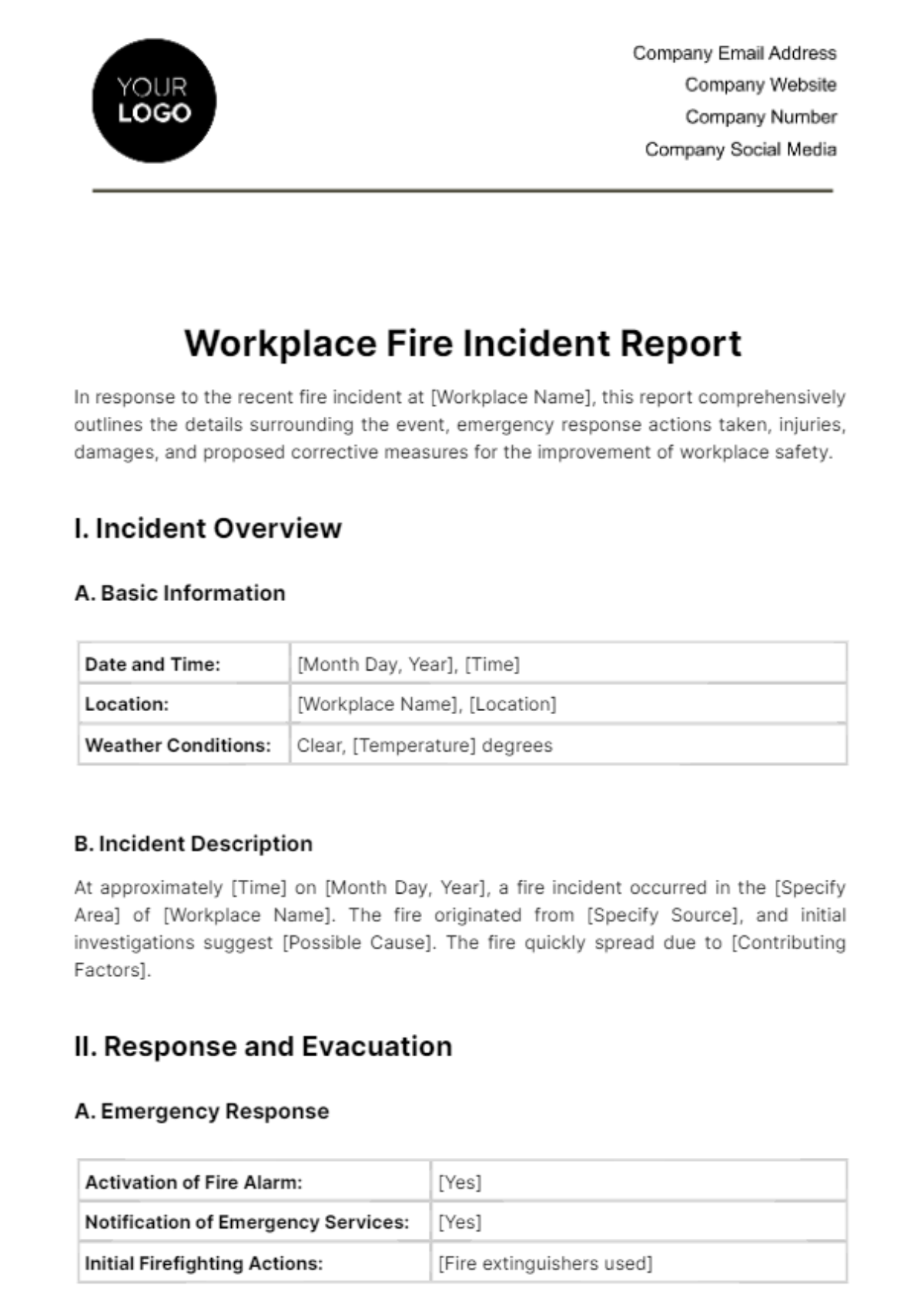 Free Workplace Fire Incident Report Template