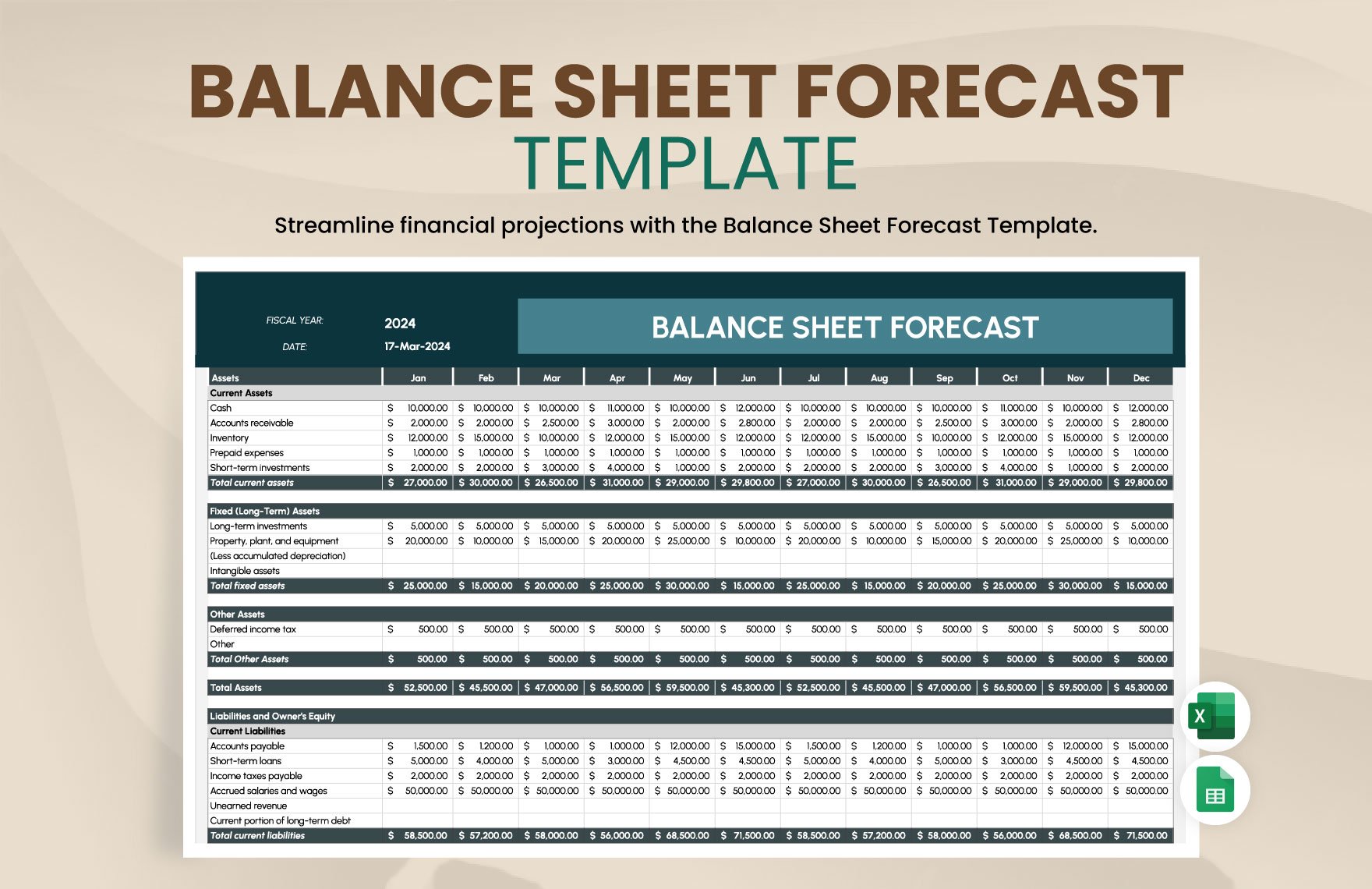 Balance Sheet Forecast Template in Excel, Google Sheets