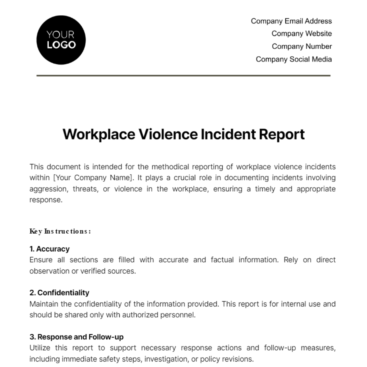 Free Workplace Violence Incident Report Template