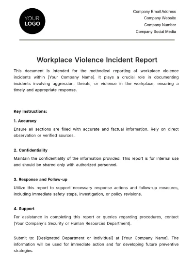 Free Workplace Violence Incident Report Template to Edit Online