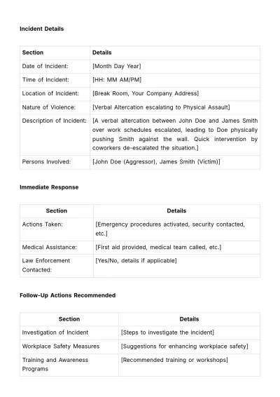 Free Workplace Violence Incident Report Template to Edit Online