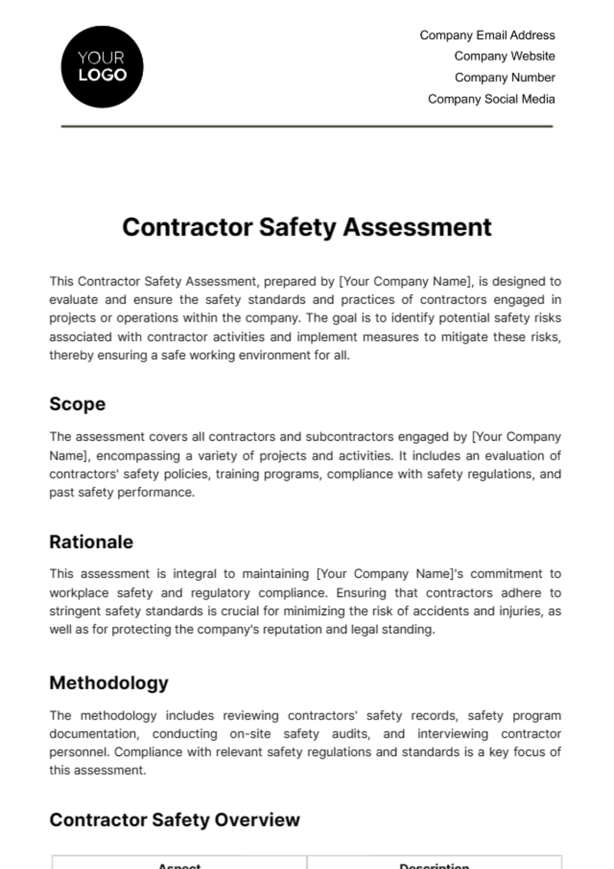 Contractor Safety Assessment Template