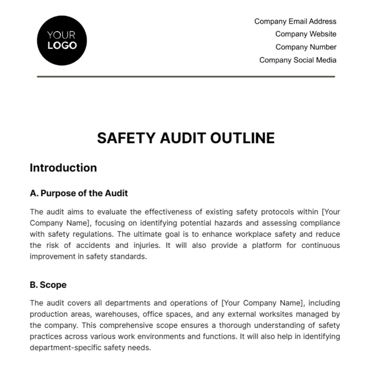 Safety Audit Outline Template