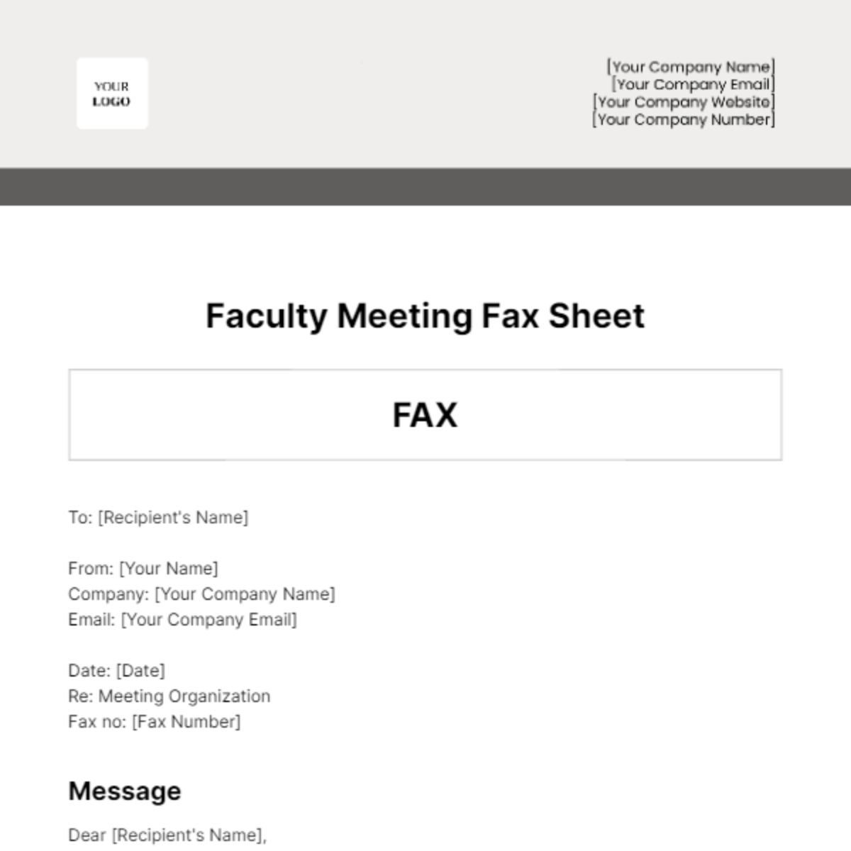 Faculty Meeting Fax Sheet Template