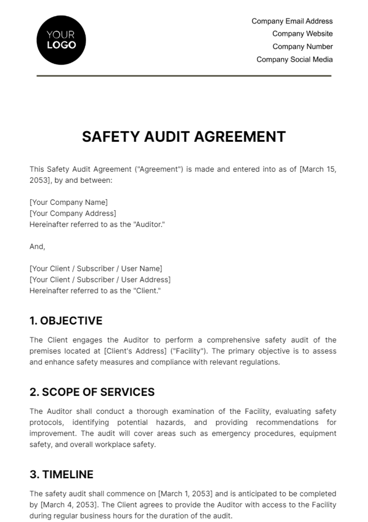 Safety Audit Agreement Template - Edit Online & Download