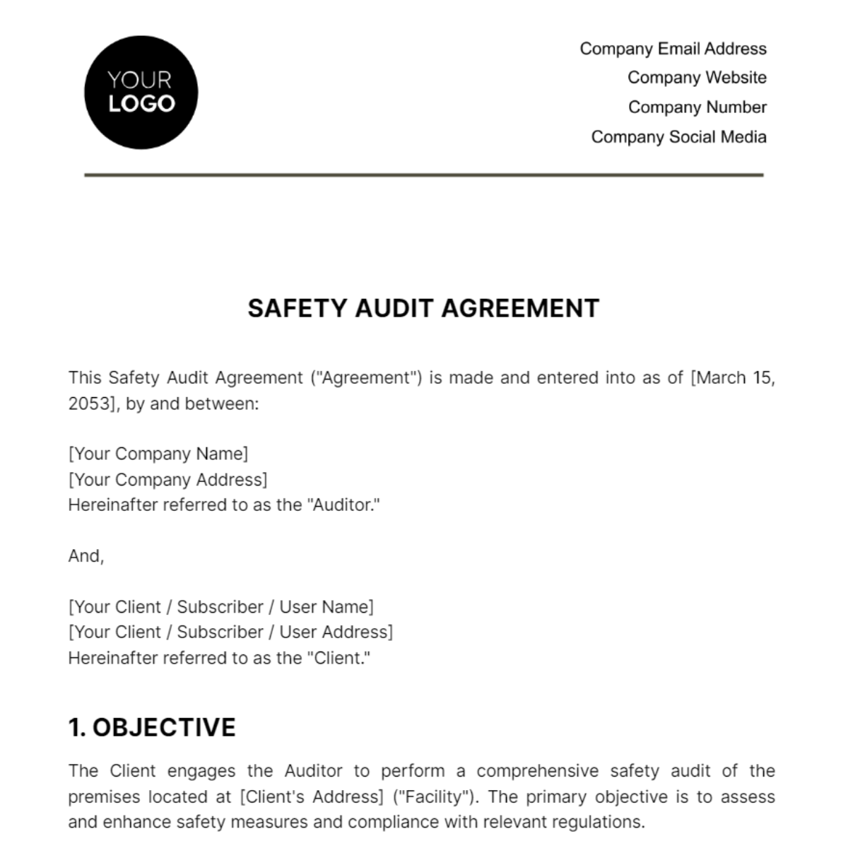 Free Safety Audit Agreement Template