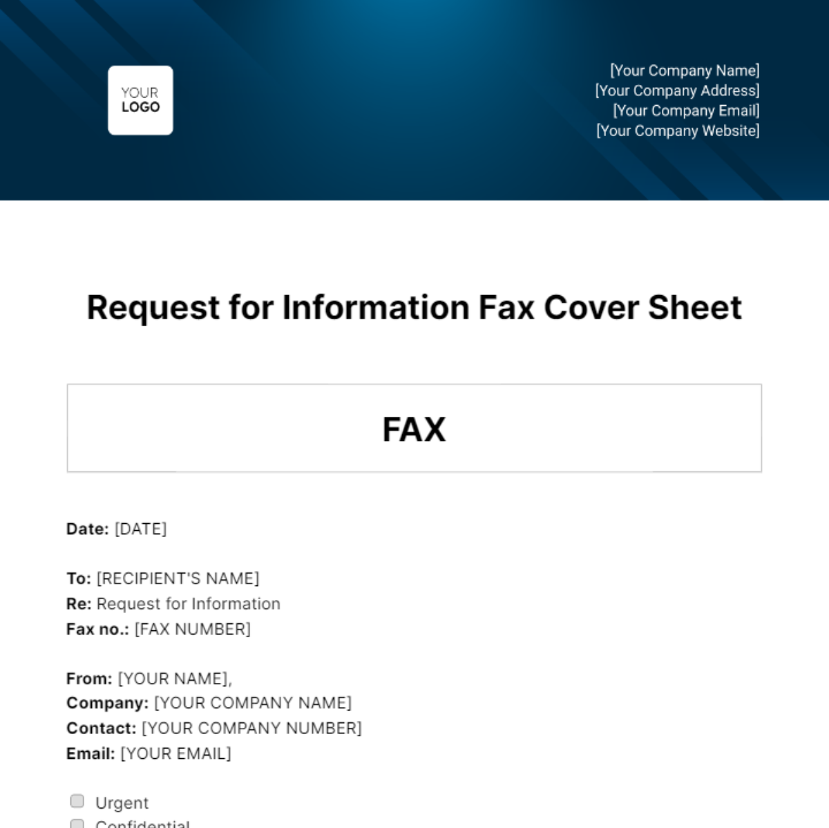 Request for Information Fax Cover Sheet Template