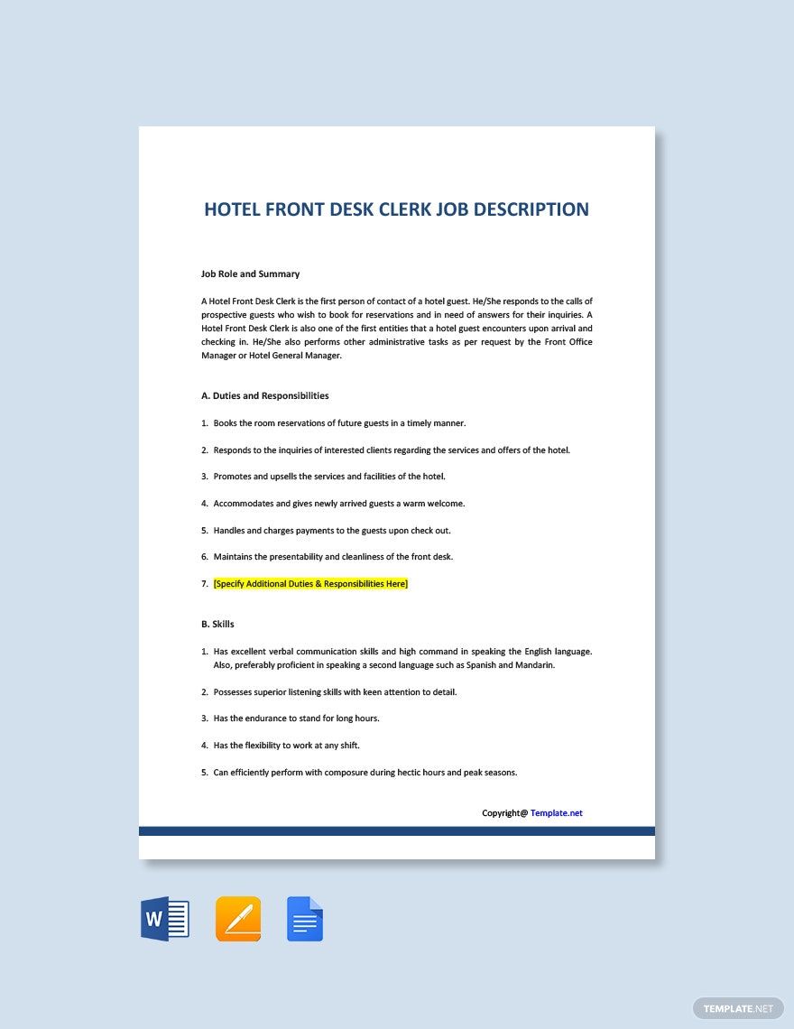 Hotel Clerk Templates Design Free Download Template Net   HOTEL FRONT DESK CLERK 2 