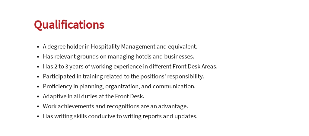 Free Hotel Front Desk Manager Job Ad/Description Template 5.jpe