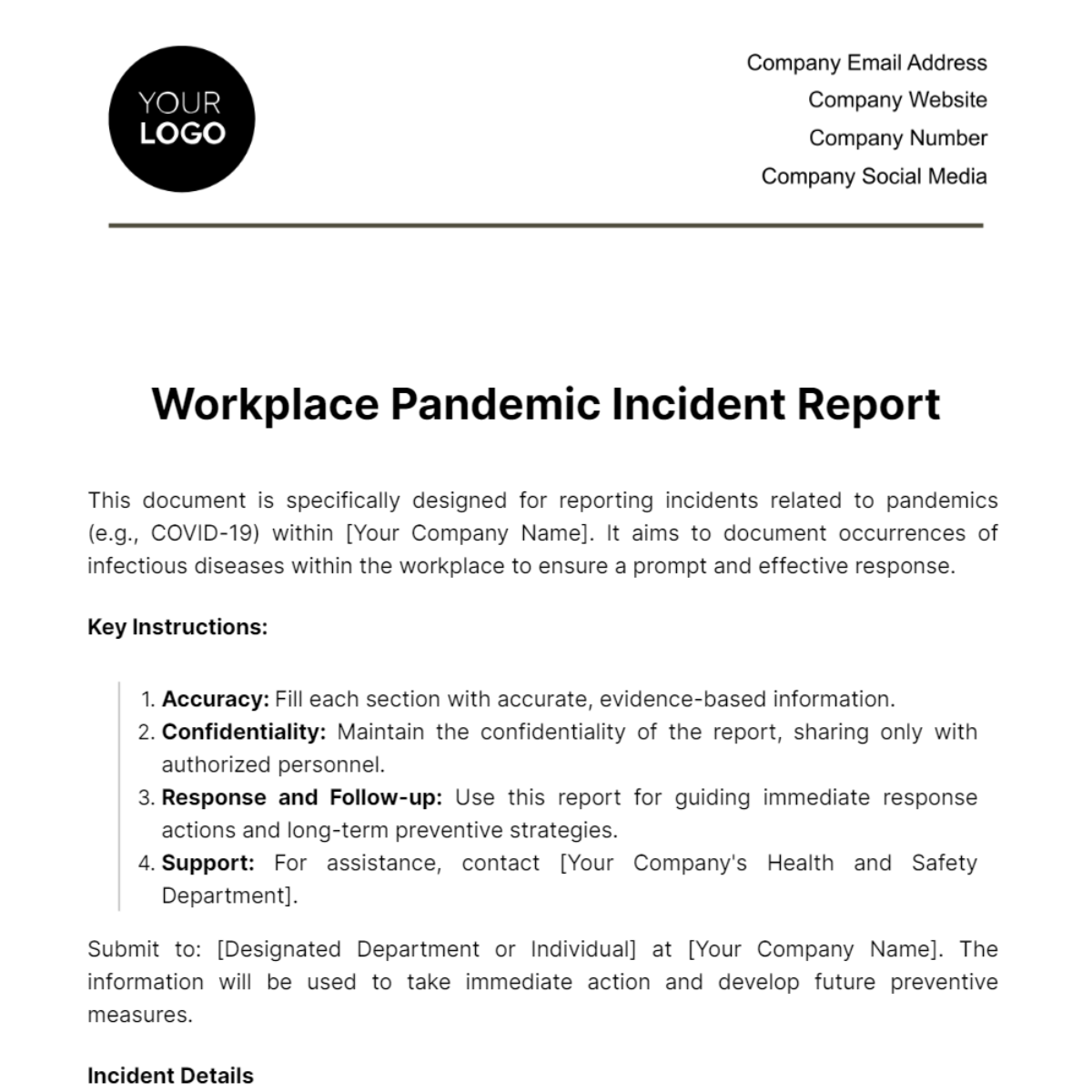 Free Workplace Pandemic Incident Report Template