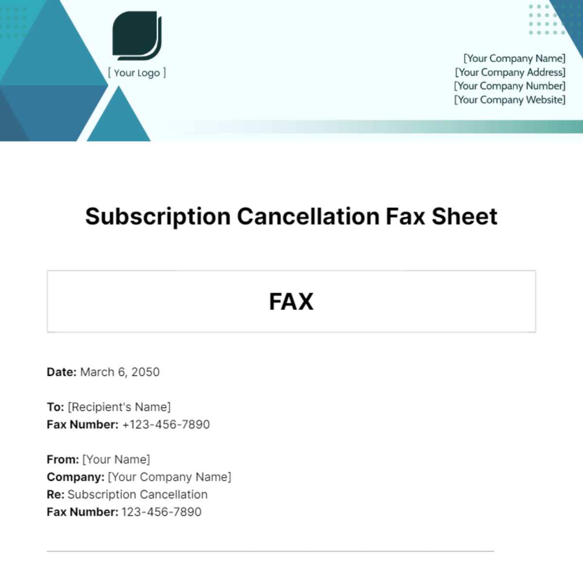 Free Subscription Cancellation Fax Sheet Template