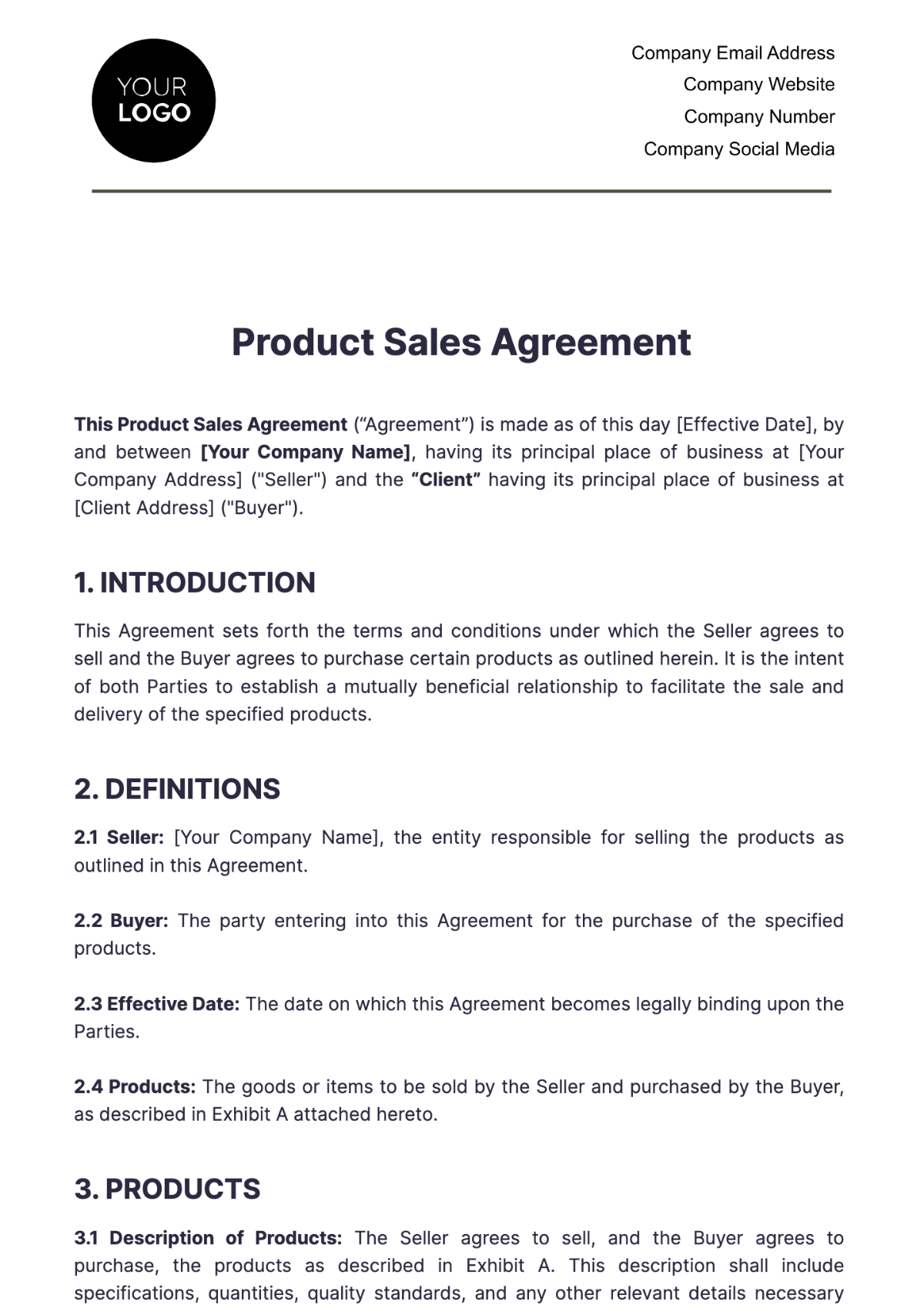 Sales Product Sales Agreement Template - Edit Online & Download