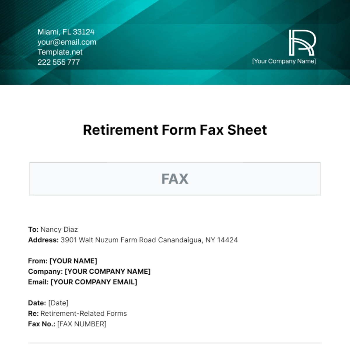 Retirement Form Fax Sheet Template