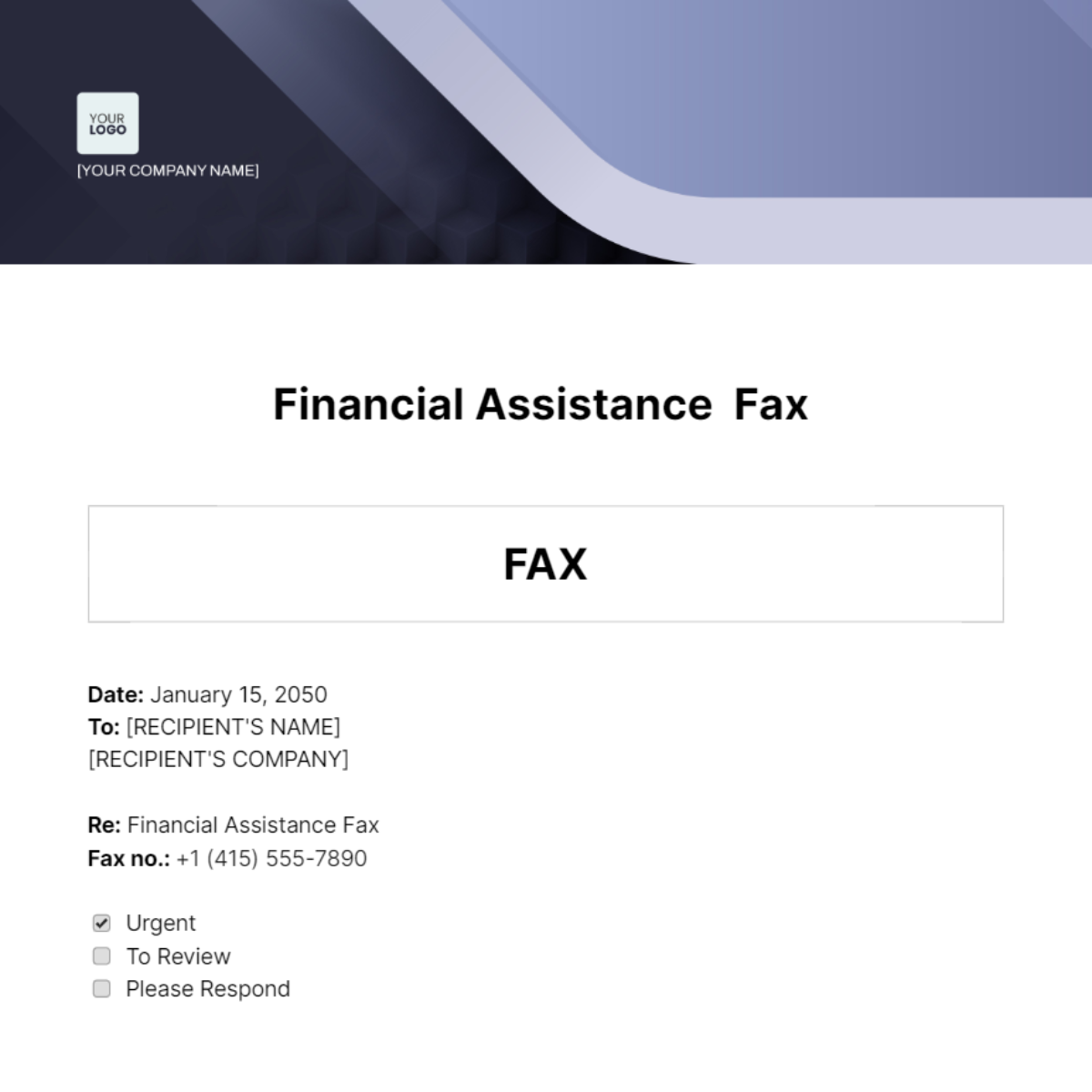 Financial Assistance  Fax Template