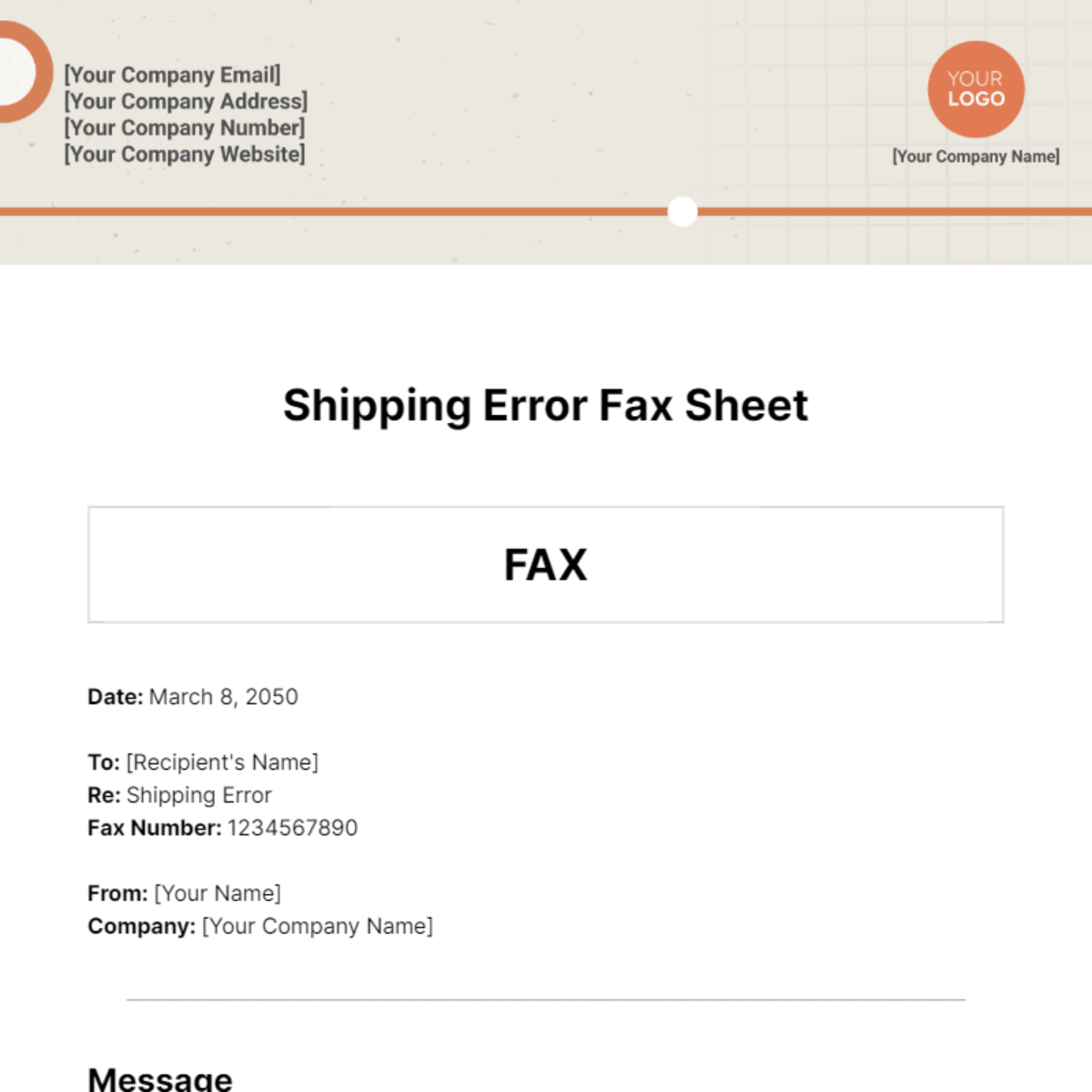 Free Shipping Error Fax Sheet Template