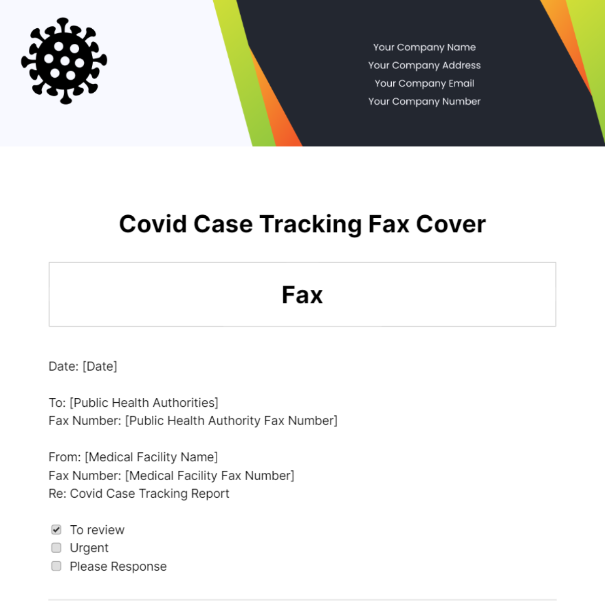 Covid Case Tracking Fax Cover Template