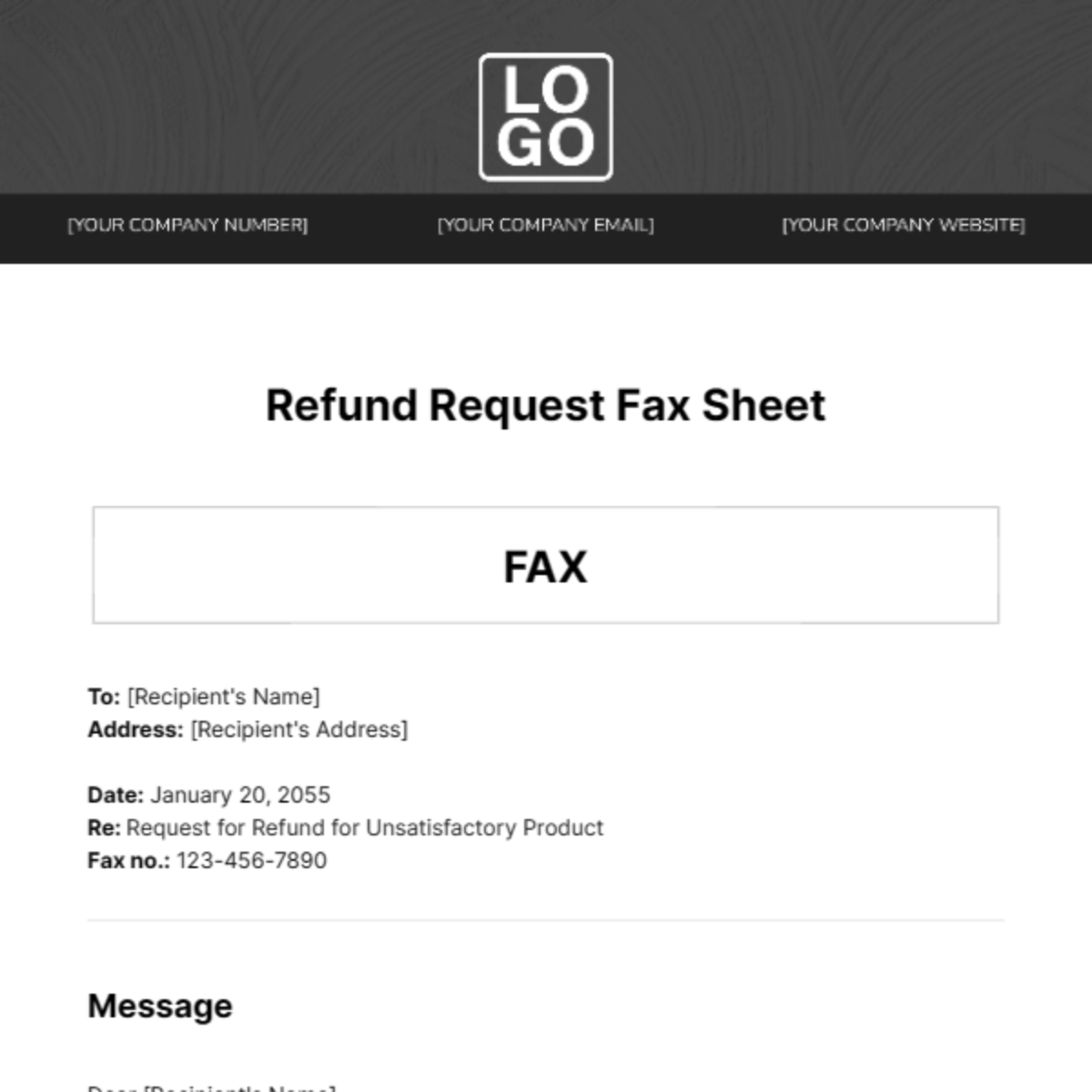 Refund Request Fax Sheet Template - Edit Online & Download