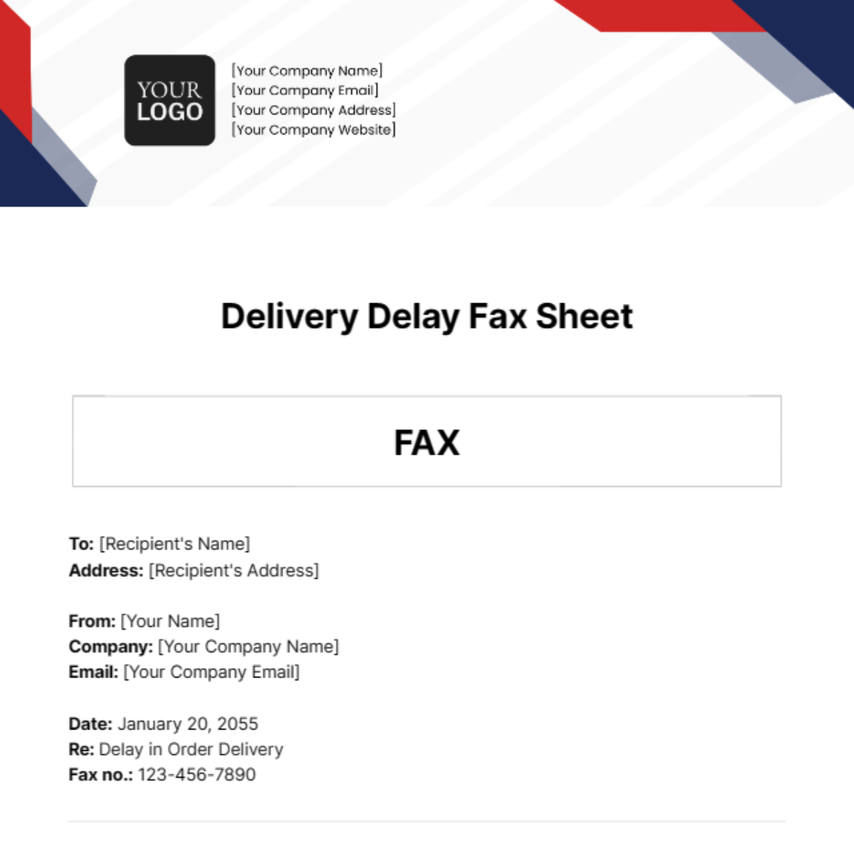 Free Delivery Delay Fax Sheet Template