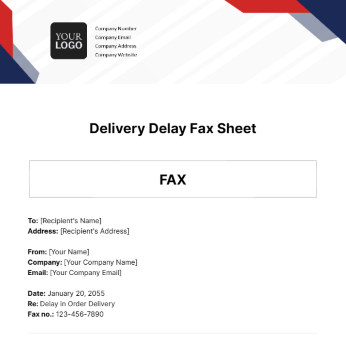 Delivery Delay Fax Sheet Template - Edit Online & Download