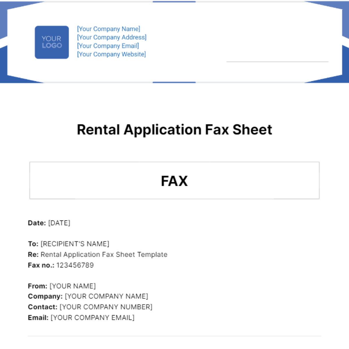 Rental Application Fax Sheet Template