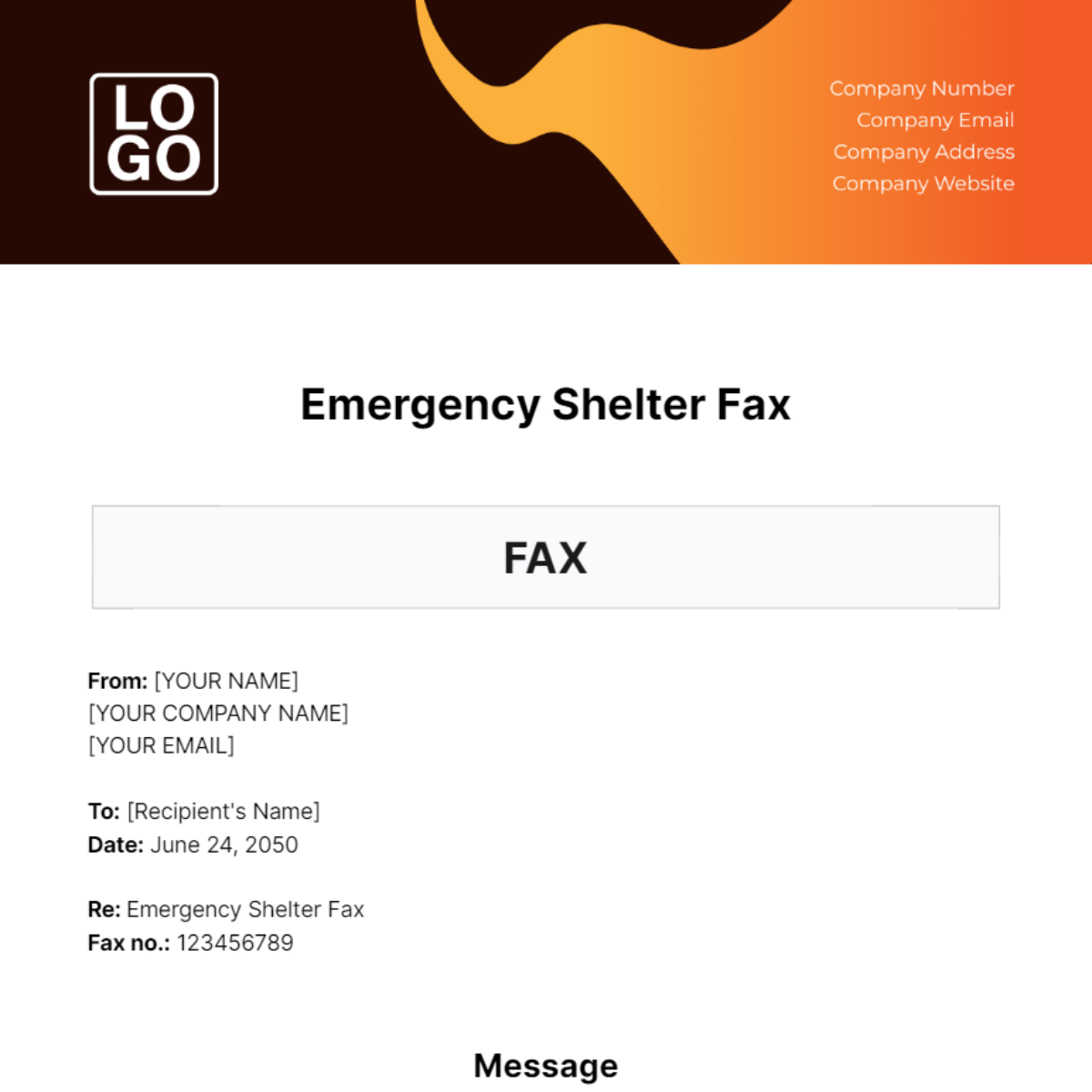 Emergency Shelter Fax Template
