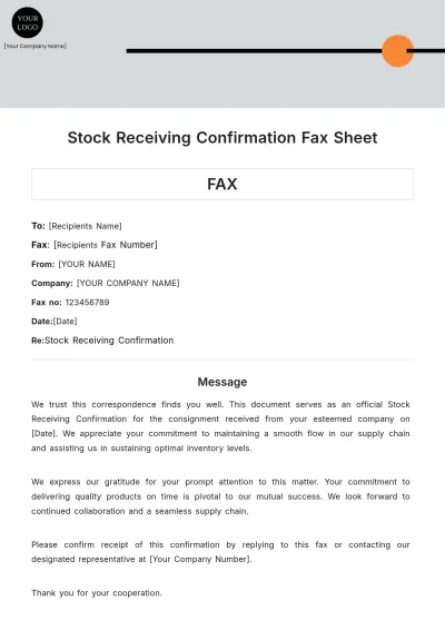 Free Stock Receiving Confirmation Fax Sheet Template to Edit Online