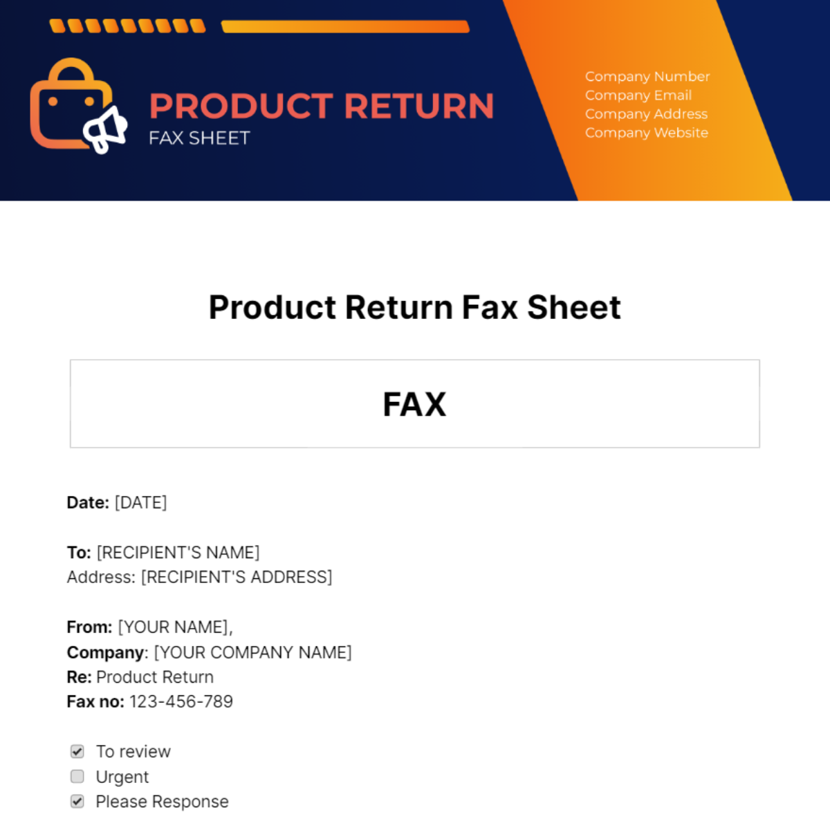 Product Return Fax Sheet Template