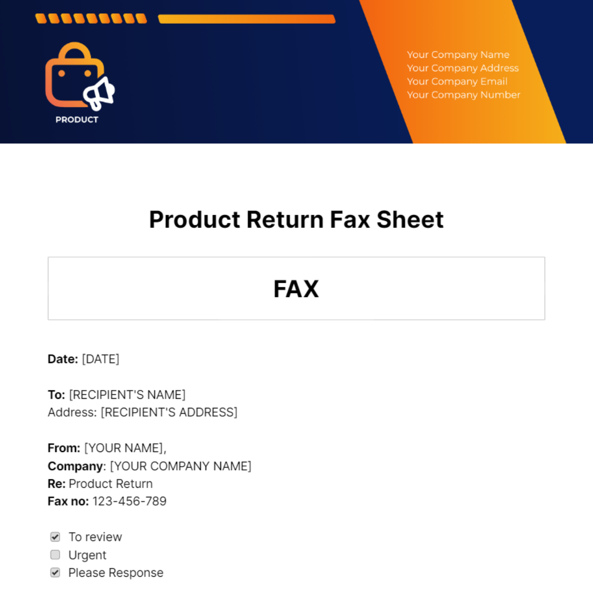 Free Product Return Fax Sheet Template