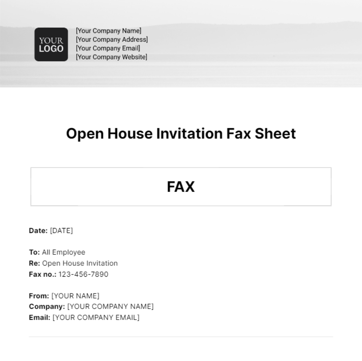 Open House Invitation Fax Sheet Template