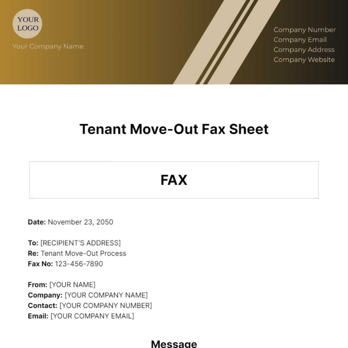 Tenant Move-Out Fax Sheet Template