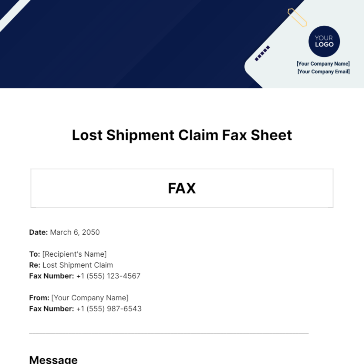 Lost Shipment Claim Fax Sheet Template - Edit Online & Download