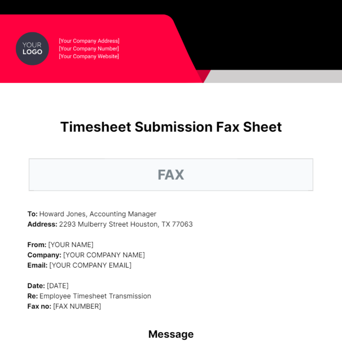 Free Timesheet Submission Fax Sheet Template
