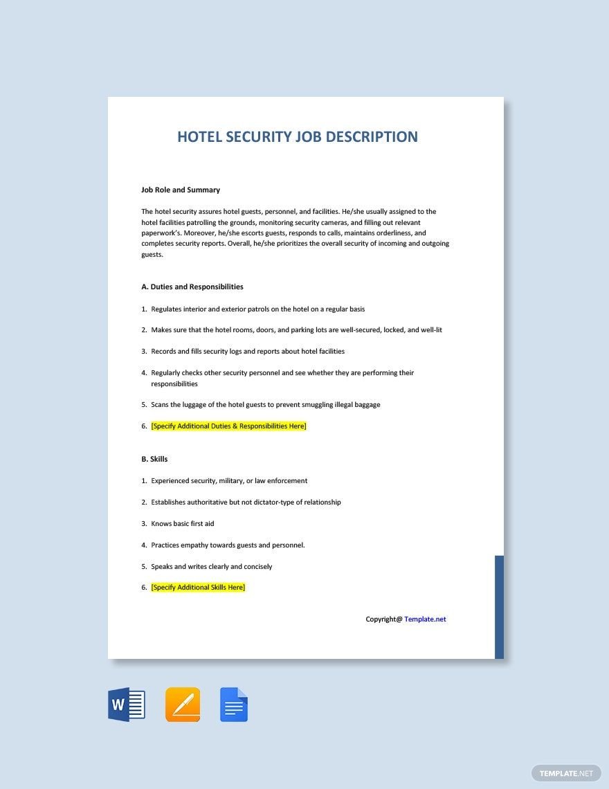 Hotel Security Job Ad/Description Template