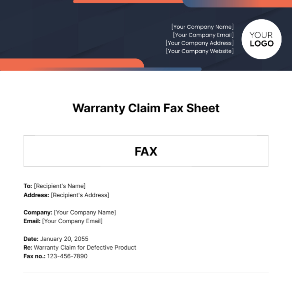 Free Warranty Claim Fax Sheet Template