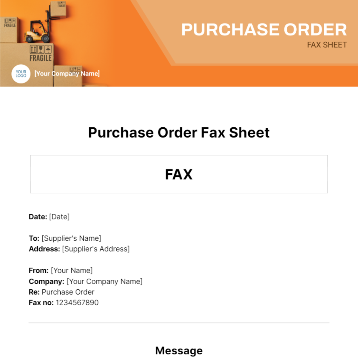 Purchase Order Fax Sheet Template