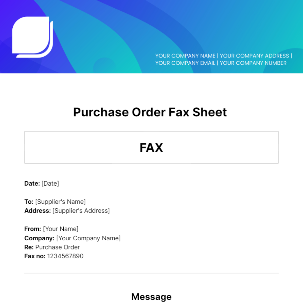 Free Purchase Order Fax Sheet Template