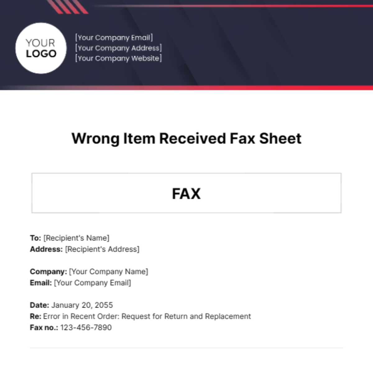 Wrong Item Received Fax Sheet Template Edit Online & Download Example