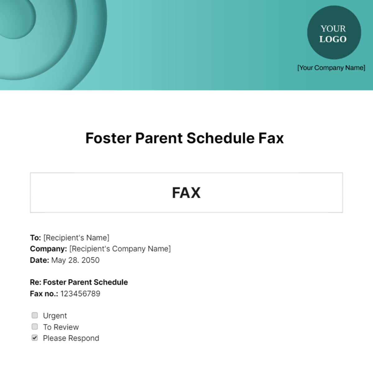 Foster Parent Schedule Fax Template