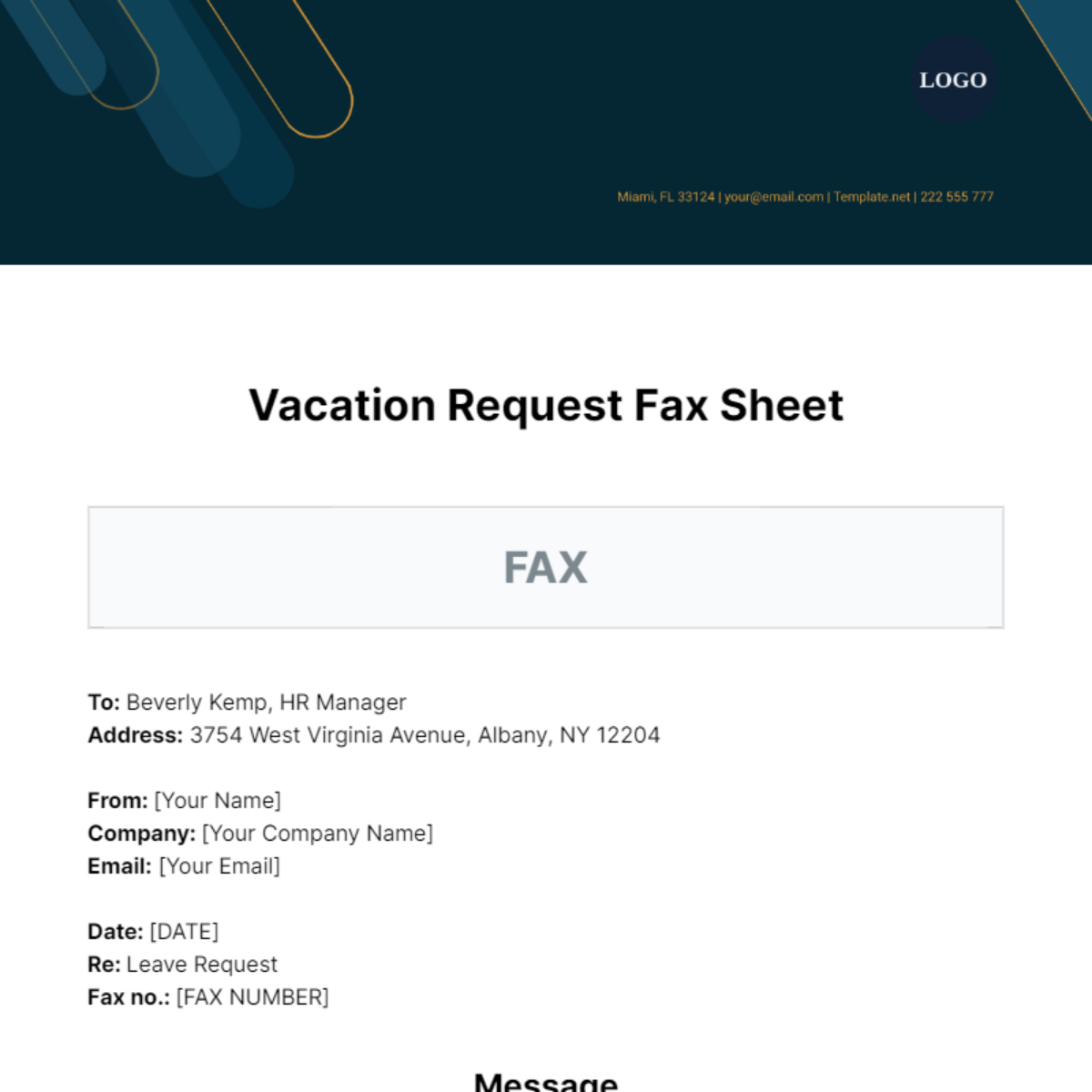 Free Vacation Request Fax Sheet Template