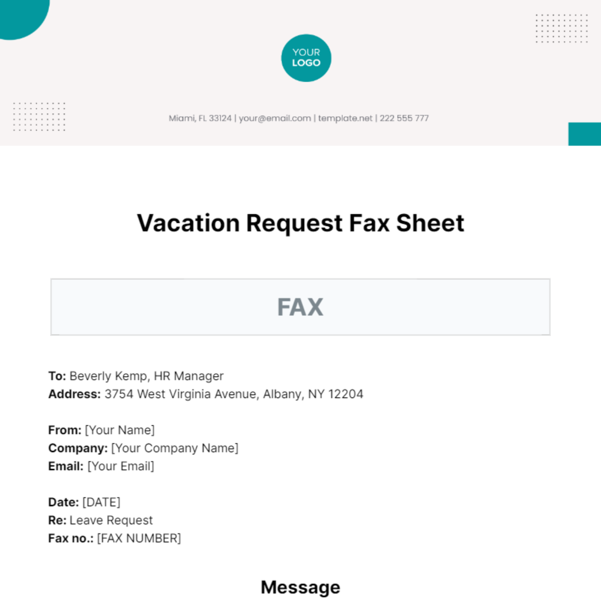Vacation Request Fax Sheet Template