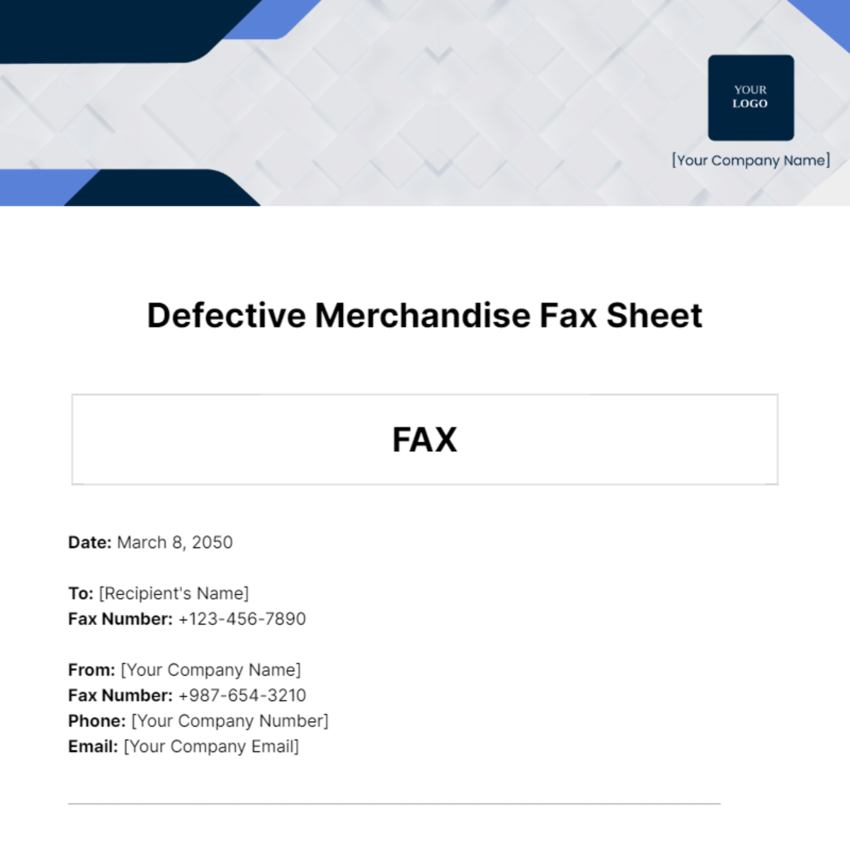 Defective Merchandise  Fax Sheet Template - Edit Online & Download