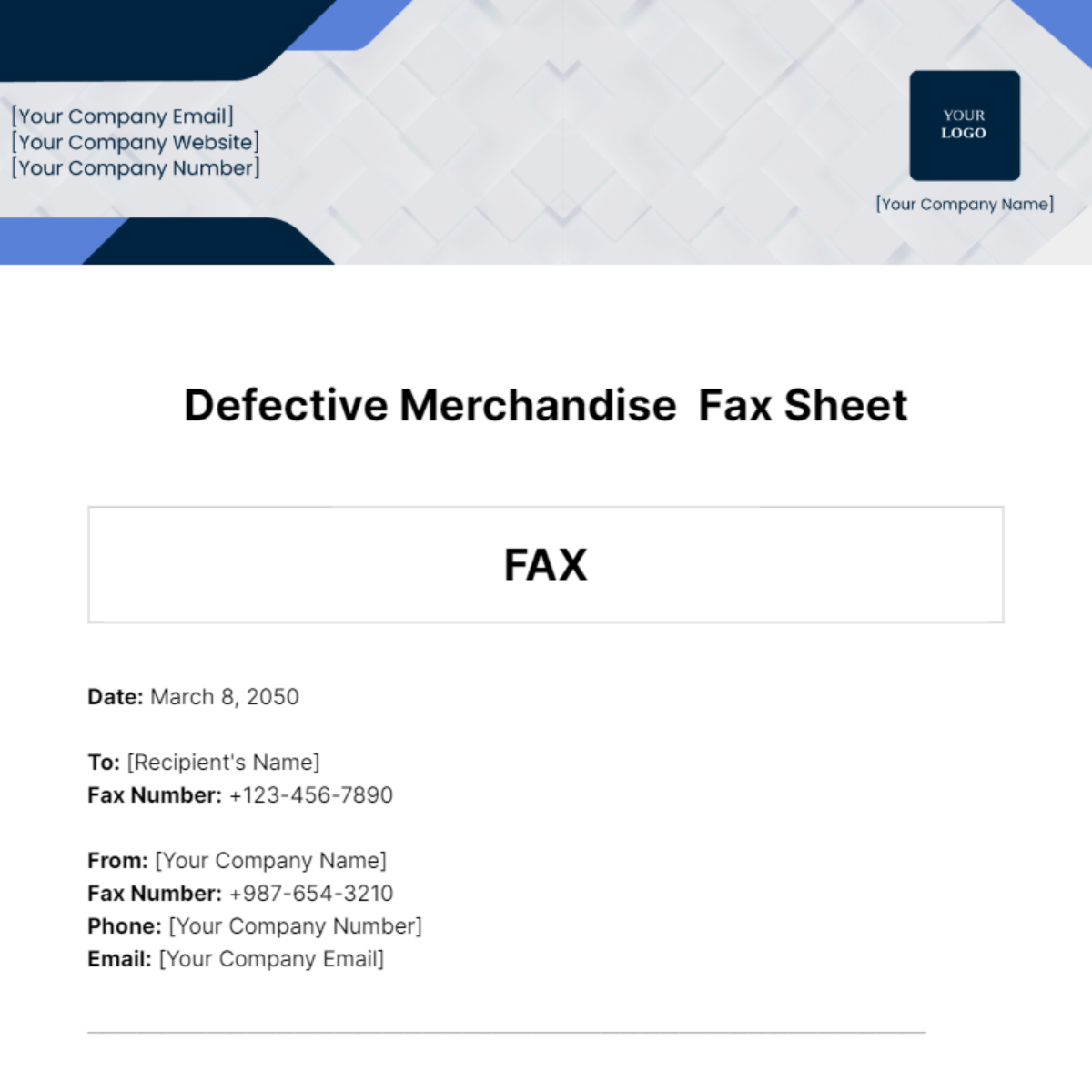 Free Defective Merchandise Fax Sheet Template