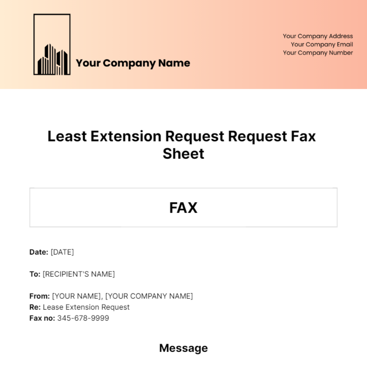 Lease Extension Request Fax Sheet Template
