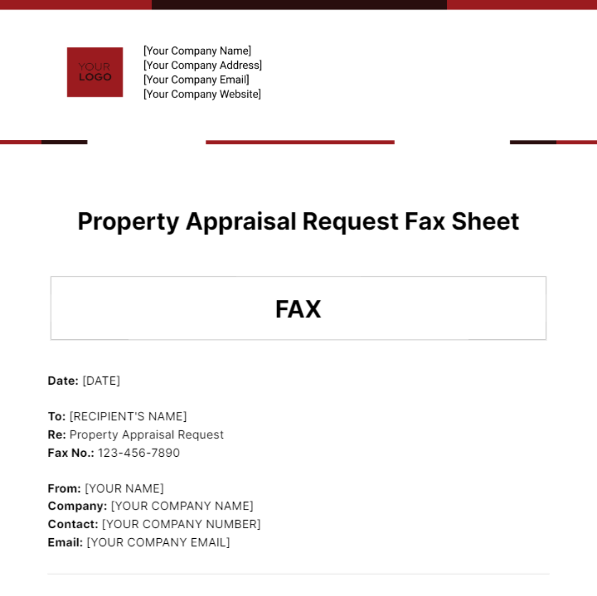 Property Appraisal Request Fax Sheet Template