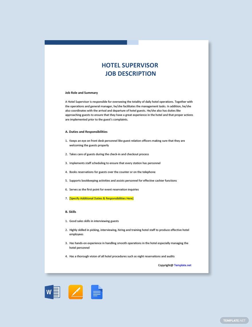 Child Care Supervisor Job Description Template Google Docs Word Template
