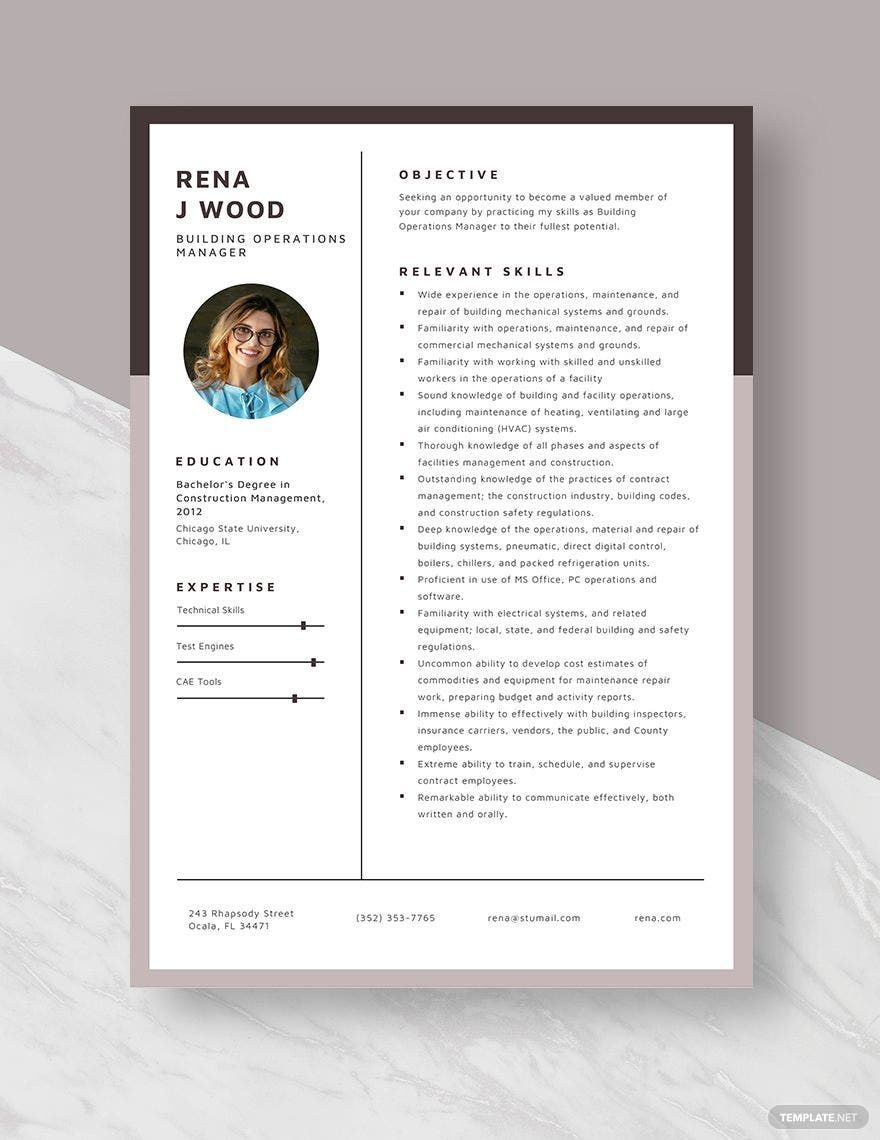 Free Building Operations Manager Resume in Word, Apple Pages