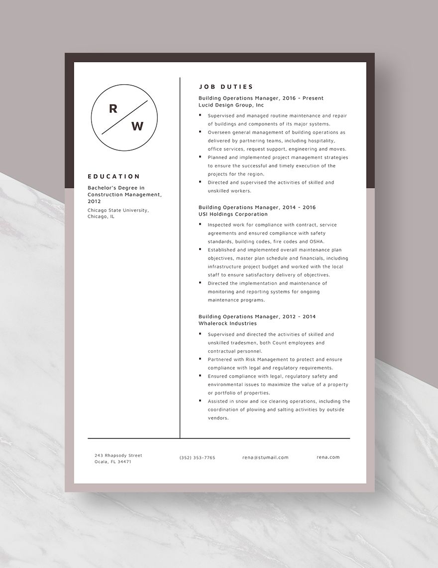 Building Operations Manager Resume