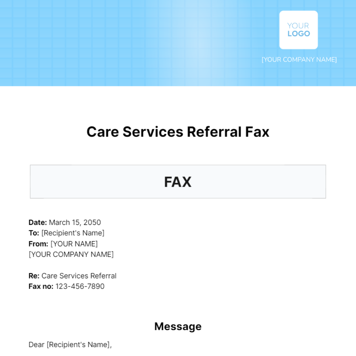 Free Care Services Referral Fax Template
