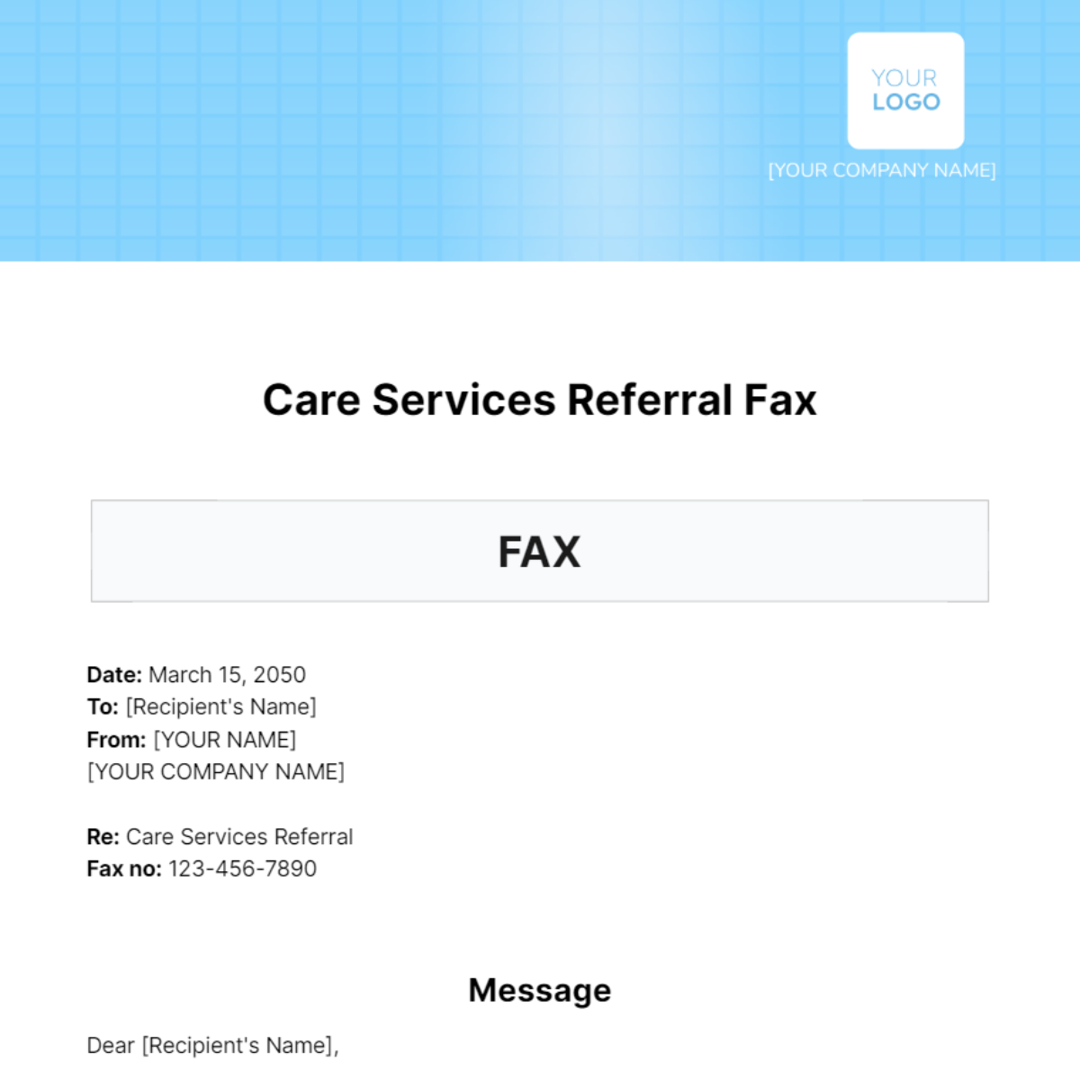 Care Services Referral Fax Template